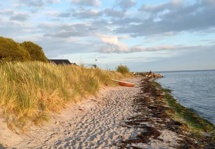 Piękna plaża w Kuźnicy, z łódką na piasku i trawami na wydmach. Idealne miejsce na relaks i podziwianie widoków. Kuźnica atrakcje to przede wszystkim spokój i bliskość natury.