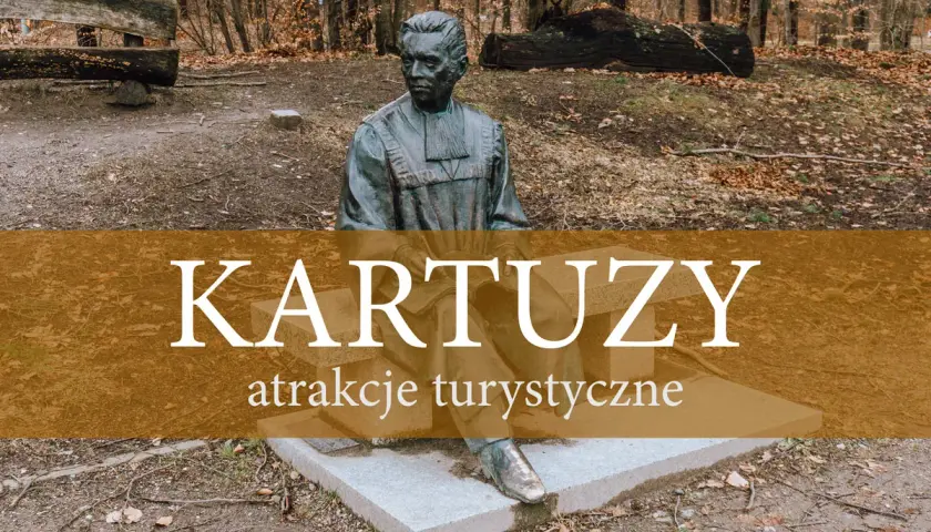 Pomnik w alei filozofów w Kartuzach, wśród jesiennych liści. Miejsce pełne historii i spokoju.